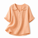Damenbluse mit Knopfleiste und Rundkragen – Hellorange