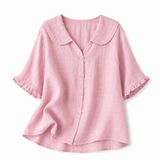 Damenbluse mit Knopfleiste und Rundkragen – Rosa