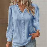 Damen Bluse mit Spitzendetails und V-Ausschnitt – Blau