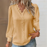 Damen Bluse mit Spitzendetails und V-Ausschnitt – Gelb