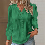 Damen Bluse mit Spitzendetails und V-Ausschnitt – Grün