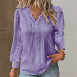Damen Bluse mit Spitzendetails und V-Ausschnitt – Lila