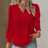 Damen Bluse mit Spitzendetails und V-Ausschnitt – Rot
