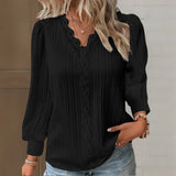 Damen Bluse mit Spitzendetails und V-Ausschnitt – Schwarz