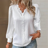 Damen Bluse mit Spitzendetails und V-Ausschnitt – Weiß