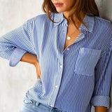 Damenbluse mit Streifen und langen Ärmeln – Blau