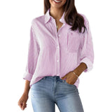 Damenbluse mit Streifen und langen Ärmeln – Rosa