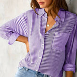 Damenbluse mit Streifen und langen Ärmeln – Violett