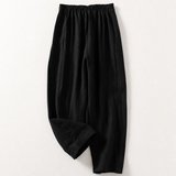 Damenhose mit elastischem Bund und geradem Bein in voller Länge – Schwarz
