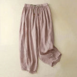 Damenhose mit hohem Bund, geradem Bein, Kordelzug und Seitentaschen – Hellrosa