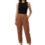 Damenhose mit hohem Bund, geradem Bein, Kordelzug und Seitentaschen – Braun
