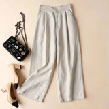 Damenhose mit hohem Bund, weitem Bein, Frontfalten und Seitentaschen – Beige