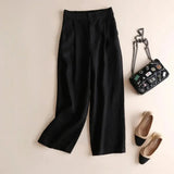 Damenhose mit hohem Bund, weitem Bein, Frontfalten und Seitentaschen – Schwarz