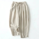 Damenhose mit hohem Bund, weitem Bein, Kordelzug und Seitentaschen – Beige