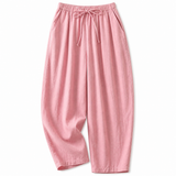 Damenhose mit hohem Bund, weitem Bein, Kordelzug und Seitentaschen – Hellrosa