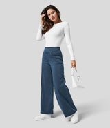 Damenhose mit hohem elastischem Bund und weitem Bein – Dunkelblau