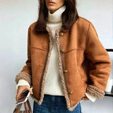 Braune Damenjacke in Wildlederoptik mit Teddyfutter – Braun