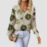 Damenpullover mit Blumenmuster und Häkel-Details – Grün