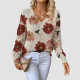 Damenpullover mit Blumenmuster und Häkel-Details – Rot