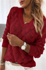 Damenpullover mit V-Ausschnitt und Strickmuster – Rot