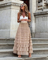 Damenrock mit hoher Taille im Boho-Stil | Maxi – Khaki