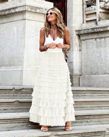 Damenrock mit hoher Taille im Boho-Stil | Maxi – Weiß