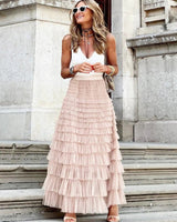 Damenrock mit hoher Taille im Boho-Stil | Maxi – Rosa