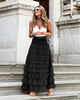 Damenrock mit hoher Taille im Boho-Stil | Maxi – Schwarz