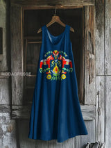 Schwedisches Damenkleid mit Dala-Pferden – Blau