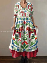 Schwedisches Damenkleid mit Dala-Pferde-Motiv – rot