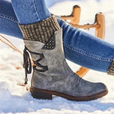 Damenstiefel mit Schnürung und Nietenakzenten – Grau