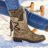 Damenstiefel mit Schnürung und Nietenakzenten – Khaki