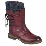 Damenstiefel mit Schnürung und Nietenakzenten – Rot