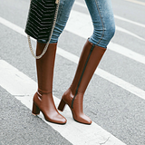 Damen Stiefel | Klassische hohe Stiefel mit Blockabsatz – Braun