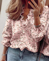 Rüschenshirt mit V-Ausschnitt für Damen – Rosa