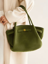 Damen Shopper Wildleder Tasche  – Grün & Geräumig – Grün