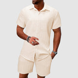 Darian | Herren Kurzarm Hemd Shorts Set Strukturiert – Beige