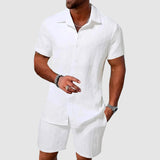 Darian | Herren Kurzarm Hemd Shorts Set Strukturiert – Weiß