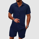 Darian | Herren Kurzarm Hemd Shorts Set Strukturiert – Blau