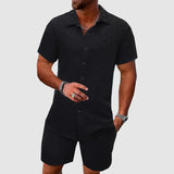 Darian | Herren Kurzarm Hemd Shorts Set Strukturiert – Schwarz
