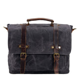 Bruges Messenger Bag – Robuste Canvas & Crazy Horse Leder Schultertasche mit Laptopfach – Dunkelgrau