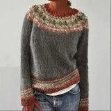 Izzel™ - Gemütlicher Fair Isle Pullover – Grau mit Rot