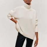 Amelia | Eleganter Strick-Dolcevita-Pullover – Weiß