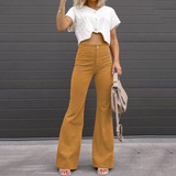 Persis - Glockenhosen mit Kurvenpassform – Khaki
