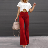 Damen Samthose mit hohem Bund und elegantem Schnitt – Karminrot