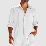 Raivo | Herren Langarm Leinen Overshirt – Weiß