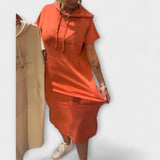 Daiselle – Lässiges Kapuzenkleid mit Taschen – Orange