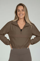 Nancy | Leichte Quarter-Zip Windbreaker-Jacke – Kaffeebraun
