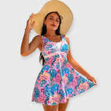 Meraya | Bauchkaschierender Blumen Tankini – Puderblau