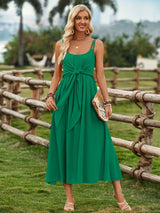 Anastasía : Damenkleid mit Schleifenmuster und verstellbarem Bund – Grün